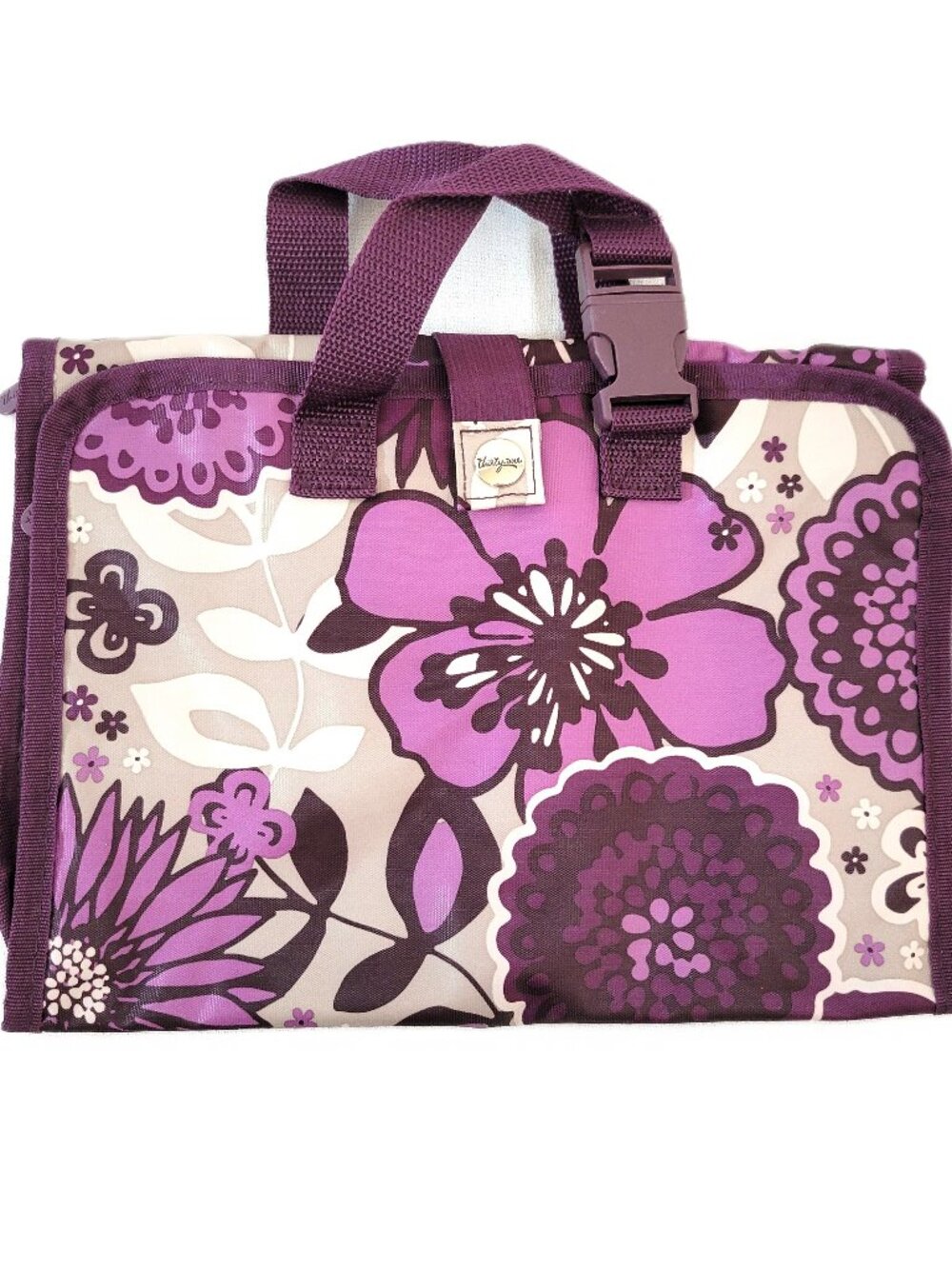 Thirty One Purple Floral Cosmetic Organizer Bag Travel Toiletry Case